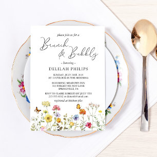 Farbige Botanische Wildblumen-Brunch-&-Bubbles-Ein Einladung