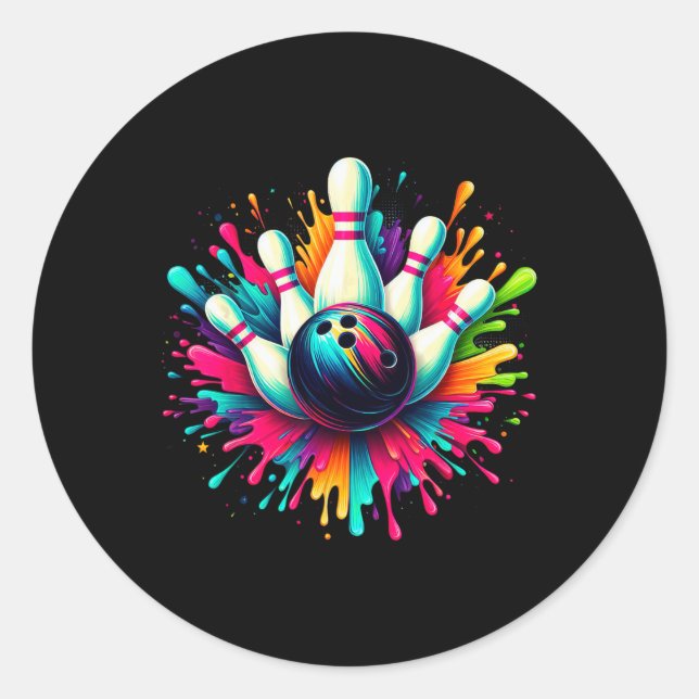 Farbige Bowling Game Day Bowling Niedlich Colorspl Runder Aufkleber (Vorderseite)