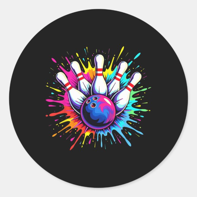 Farbige Bowling Game Day Bowling Niedlich Colorspl Runder Aufkleber (Vorderseite)