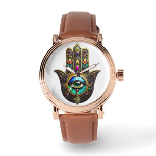 Farbige braune Gold Hamsa Regenbogenfarbe Drittes Armbanduhr
