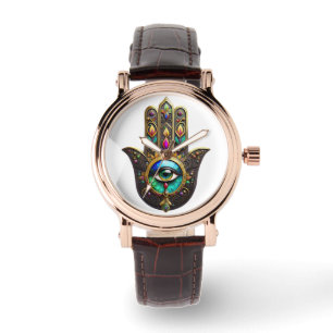 Farbige braune Gold-Hamsa-Regenbogenfarbe Drittes  Armbanduhr