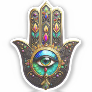 Farbige braune Gold Hamsa Regenbogenfarbe Drittes Aufkleber