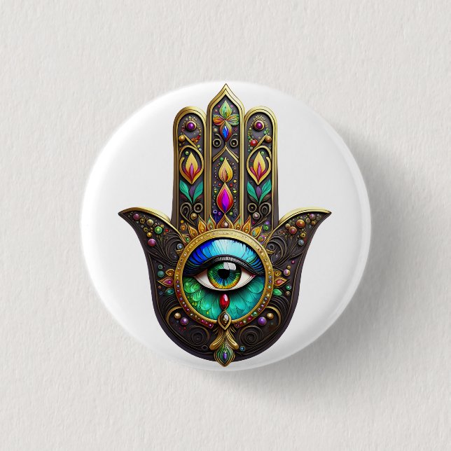 Farbige braune Gold Hamsa Regenbogenfarbe Drittes  Button (Vorderseite)