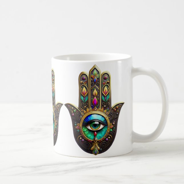 Farbige braune Gold Hamsa Regenbogenfarbe Drittes  Kaffeetasse (Rechts)