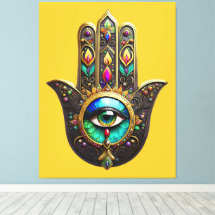 Farbige braune Gold Hamsa Regenbogenfarbe Drittes Leinwanddruck