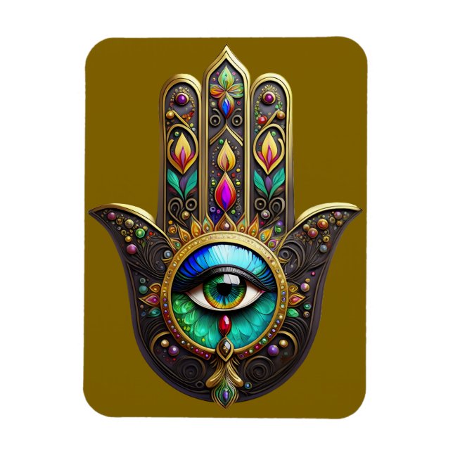 Farbige braune Gold Hamsa Regenbogenfarbe Drittes  Magnet (Vertikal)