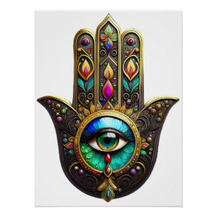 Farbige braune Gold Hamsa Regenbogenfarbe Drittes  Poster