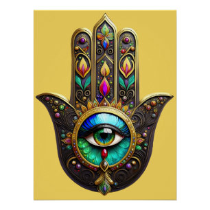 Farbige braune Gold Hamsa Regenbogenfarbe Drittes Poster
