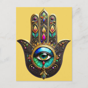 Farbige braune Gold-Hamsa-Regenbogenfarbe Drittes  Postkarte