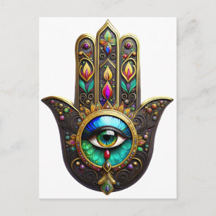 Farbige braune Gold-Hamsa-Regenbogenfarbe Drittes  Postkarte