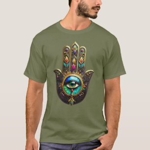 Farbige braune Gold-Hamsa-Regenbogenfarbe Drittes T-Shirt