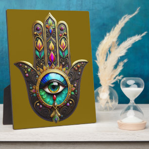 Farbige braune Gold Hamsa Regenbogenfarben Drittes Fotoplatte