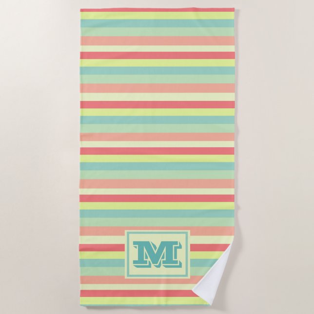 Farbige Bright Streifen Moderne Monogram Strandtuch (Vorderseite)