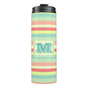 Farbige Bright Streifen Moderne Monogram Thermosbecher
