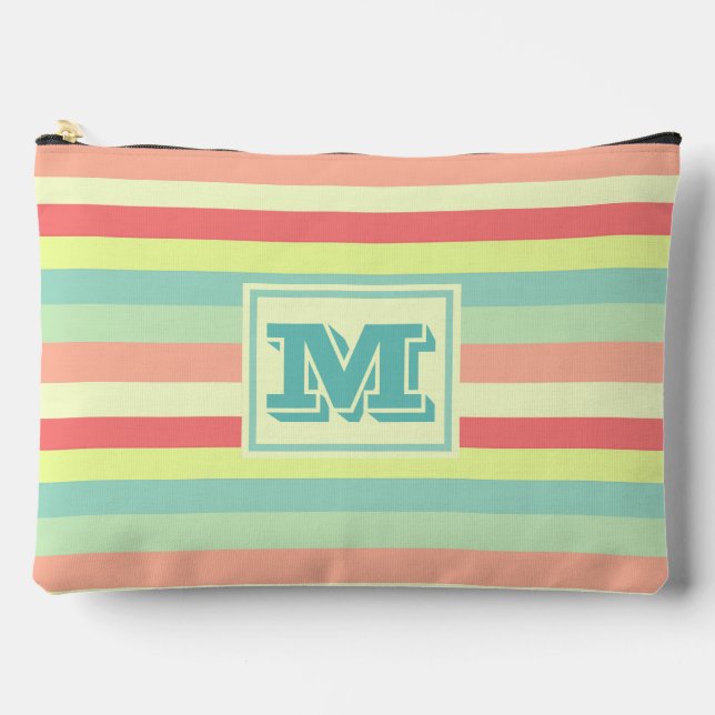 Farbige Bright Streifen Moderne Monogram Zubehörtasche (Vorderseite)