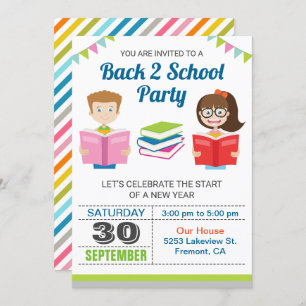 Farbige Bücher Zurück zur Party Einladung der Sch