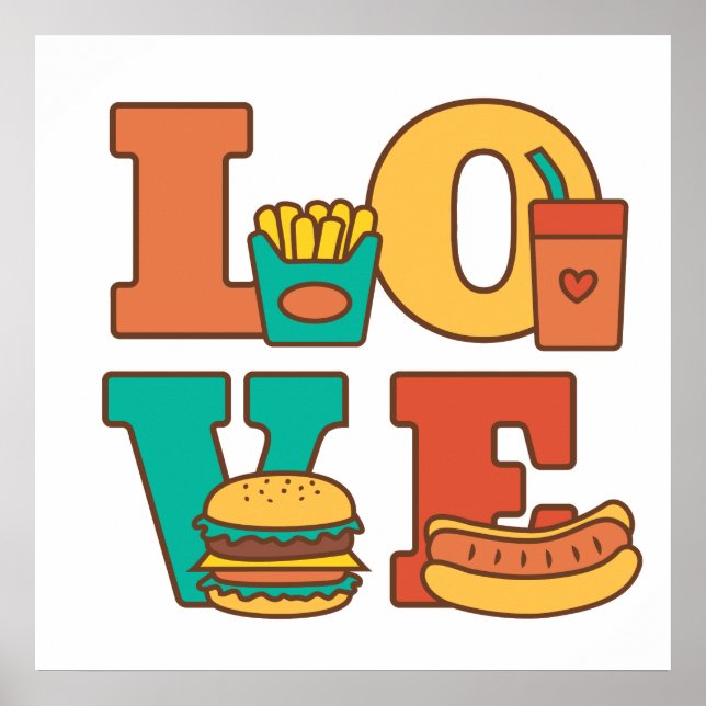 Farbige Buchstaben Liebe Junk Food Burger Hot Dog Poster (Vorne)