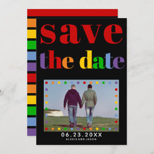 Farbige Buchstaben, schwarz-rote Streifen, Gay-Fot Save The Date