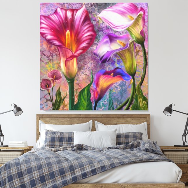 Farbige Calla-Lilien Leinwanddruck (Insitu (Schlafzimmer))