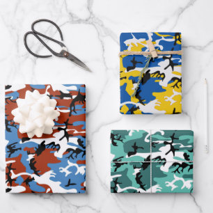 Farbige Camouflage Geschenkpapier Set
