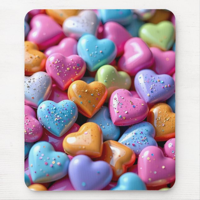 Farbige Candy Love Hearts Mousepad (Vorne)