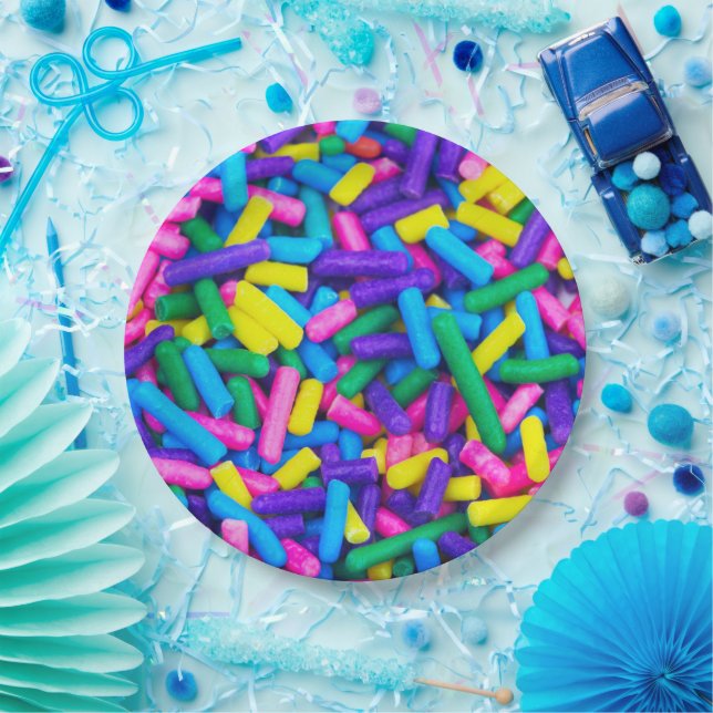 Farbige Candy Sprinkles Pappteller (Party)