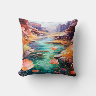 Farbige Canyon-Aquarell-Landschaftskunst Kissen