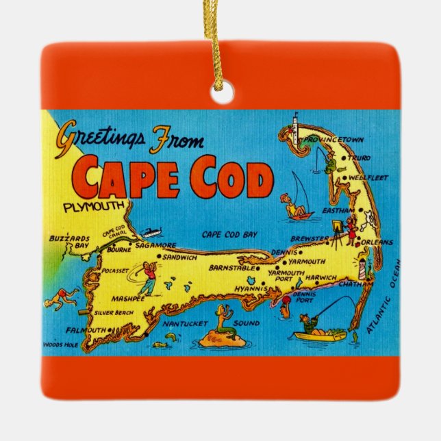 Farbige Cape-Cod-Karten-Verzierung Keramikornament (Vorderseite)