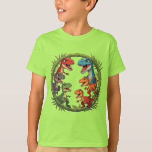 Farbige Cartoon-Dinosaurier im Bambusrahmen T-Shirt