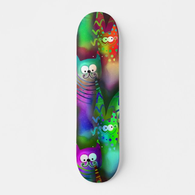 Farbige Cartoon Katzen Skateboard (Vorne)