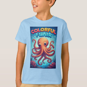 Farbige Cartoon-Oktopus-Unterwasserszene T-Shirt
