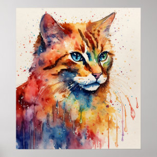 Farbige Cat Silhouette Watercolor Wall Poster