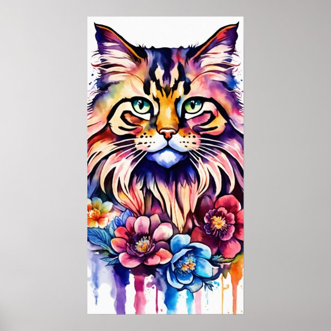 Farbige Cat Silhouette Watercolor Wall Poster (Vorne)