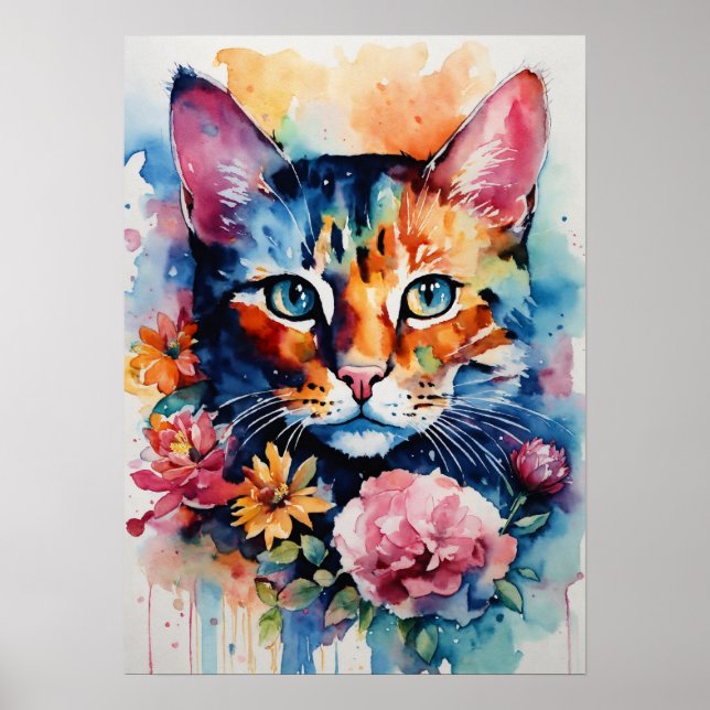 Farbige Cat Silhouette Watercolor Wall Poster (Vorne)