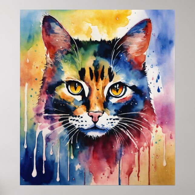 Farbige Cat Silhouette Watercolor Wall Poster (Vorne)