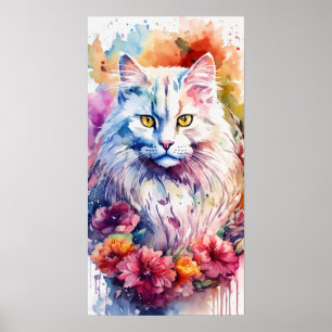 Farbige Cat Silhouette Watercolor Wall Poster