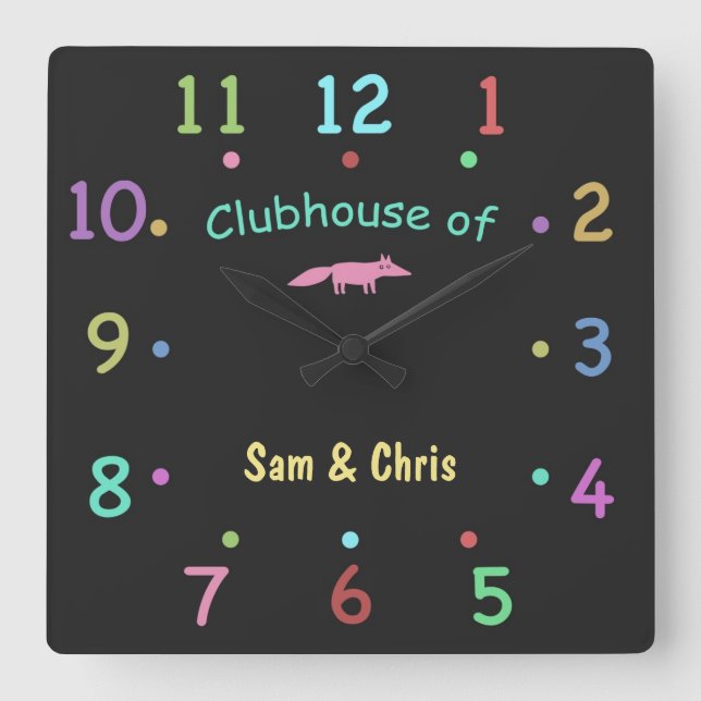Farbige Chalk Custom Clubhouse Clock Quadratische Wanduhr (Vorderseite)