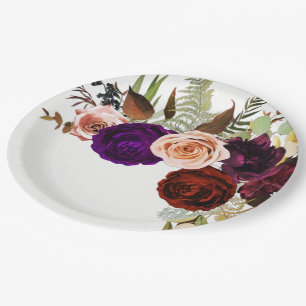 Farbige Chic Bold Floral Grün Weiß Hochzeit Pappteller