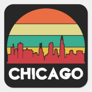 Farbige Chicago Windy City Stadtansicht Quadratischer Aufkleber