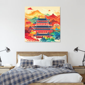 Farbige chinesische Tempel-Kunst aus KI  Leinwanddruck