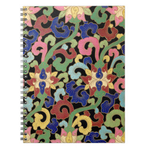 Farbige Chinoiserie Blumenelemente auf Schwarz Notizblock