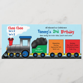 Farbige Choo Choo Bahn - Einladung zum Geburtstag