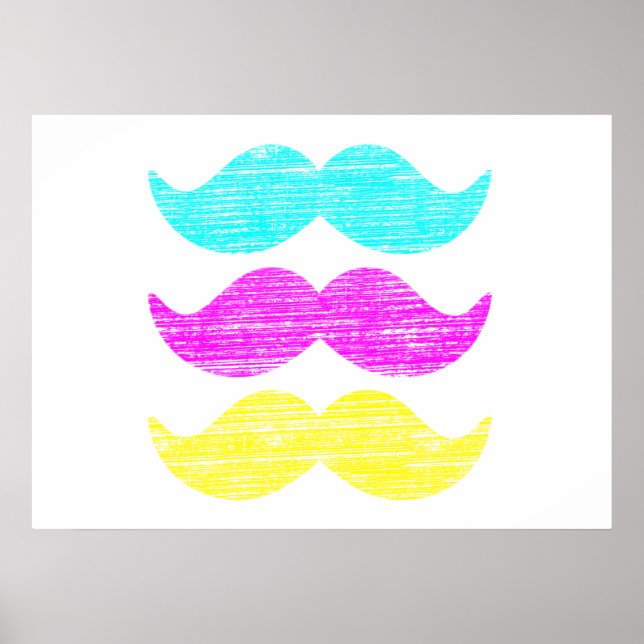 Farbige CMY Mustaches (Letterpress style) Poster (Vorne)