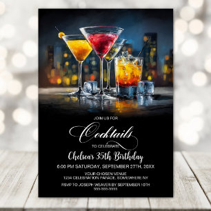 Farbige Cocktails Geburtstagsfeier Einladung