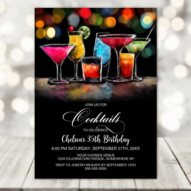Farbige Cocktails Geburtstagsfeier Einladung (Von Creator hochgeladen)