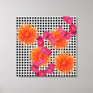 Farbige Collage Schwarz-weiß Orange Pink Blume Leinwanddruck