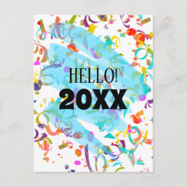 Farbige Confetti-Vorlage für das neue Jahr Feiertagspostkarte