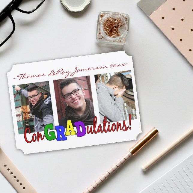 Farbige ConGRADlationen 3 Foto Abschluss Card Einladung (Von Creator hochgeladen)
