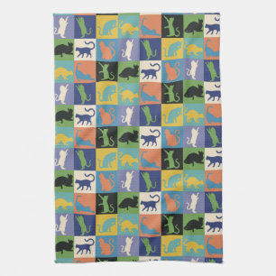 Farbige Coole Cat-Silhouetten auf Quiltplätzen Küchentuch