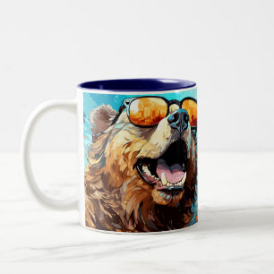 Farbige Coole-Hund-mit-Sonnenbrille-Strand-Vibes-T Zweifarbige Tasse
